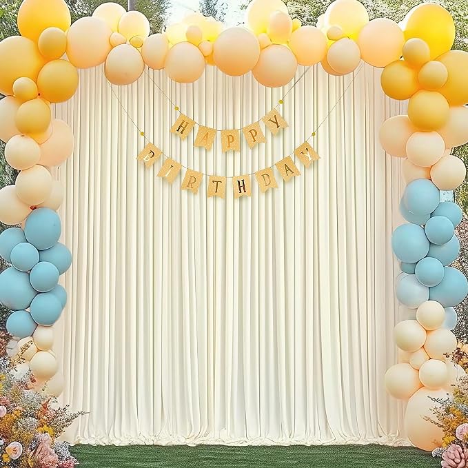 Ivory Backdrop Curtain 8 Panels-Wrinkle-Free Ivory Curtains Polyester Photography Drapes for Wedding Party Baby Shower Photo Background Decorations- 32 X10FT - Image 2