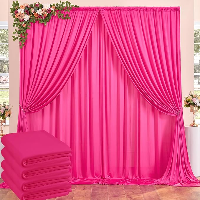 20ftx10ft Wrinkle Free Fuchsia Backdrop Curtains for Parties, Thick Polyester Hot Pink Photo Backdrop Drapes 4 Panels 5x10ft for Weddings Birthday Photography Background Curtains by ENJOYYOURPARTY