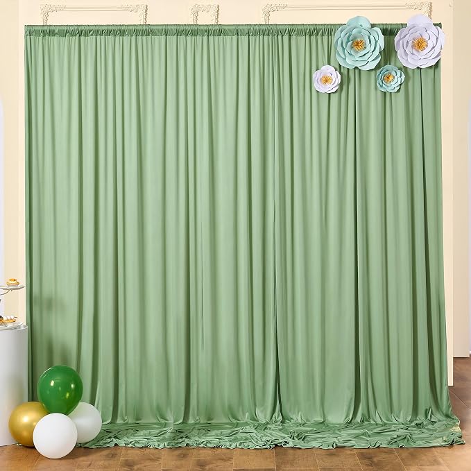 10x8ft Wrinkle Free Sage Green Backdrop Curtains for Parties, Polyester Photo Backdrop Drapes for Wedding Birthday Party Photography Background Curtains Decoration by ENJOYYOURPARTY