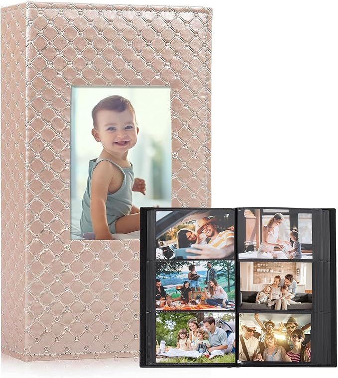 RECUTMS Photo Album 4x6 Pictures, 300 Pockets Large Capacity Picture Album | Acid-Free Black Pages, Leather Cover, Horizontal Pockets, Custom Photo Cover, Perfect for Wedding, Family&Trave by RECUTMS