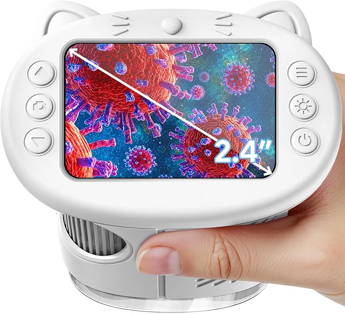Microscope for Kids, 2.4 Inch Digital Microscope with 1000X Magnification, Handheld Camera Mini Pocket Magnifying Glass, Educational Toys for Ages 3+, White by Vorth