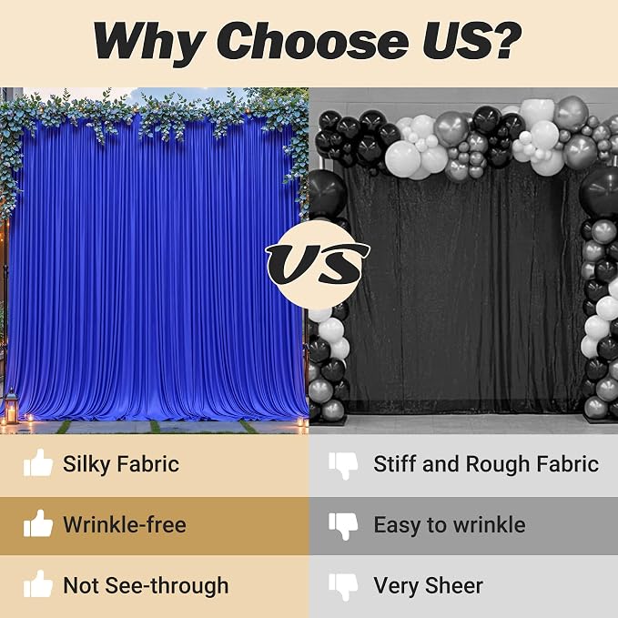 24ftx10ft Wrinkle Free Royal Blue Backdrop Curtain - 10 Feet Photography Backdrop Drapes, Silky Polyester Back Drop Cloth for Wedding Baby Shower Balloon Arch Background - Image 6