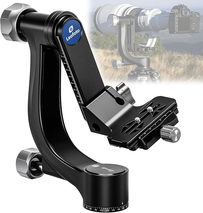 Leofoto Gimbal Head, Compact Outdoor Shooting Gimbal Head with 360° Pan Rotation, 3/8"-16 Mounting Hole and Arca-Type Clamp for DSLR/Camcorder/Camera/Telephoto, Max Load to 30kg /66.14 lb (PG-4-Black) by TAKINGITFURTHER-LEOFOTO