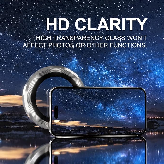 Choiche for iPhone 16 Pro/iPhone 16 Pro Max Camera Lens Protector | Ultra HD, 9H Tempered Glass Camera Cover Screen Protector Metal Ring Decoration Accessories (Titanium Natural) - Image 5