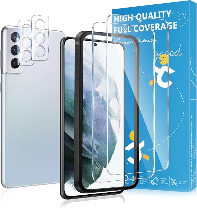 WILLONE 2+2 Pack for Samsung Galaxy S21 Plus Screen Protector | Camera Lens Protector, Case Friendly Tempered Glass Film, Fingerprint Unlock, HD Clear, Phone Case Fit by Invoibler