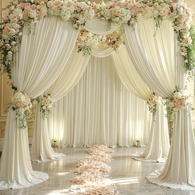 4 Panels Backdrop Curtains for Wedding Party Wrinkle Free Beige Backdrops Curtain Drapes Fabric Decorations Photo Back Drop Cloth for Baby Shower Photography Stage Reception 20ft(W) x 12ft(H) - Image 8