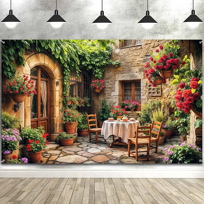 6X4ft Italian Theme Backdrop Italy Town Street Backdrop for Photography, Europe Village Town Landscape Photography Background Garden Tea Party Barnner Photo Studio Props, Color-5 - Image 5
