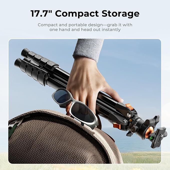 K&F CONCEPT 73" Aluminum Travel Tripod for Camera/Phone | Compact Lightweight 2.9lb, Arca Ball Head, 22lb Max Load for DSLR/Mirrorless/iPhone Video, A305A3+BH-40 - Image 2
