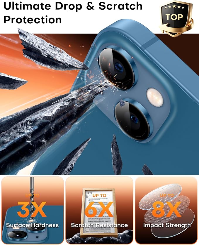 TOCOL Camera Lens Protector for iPhone 13 / iPhone 13 Mini Tempered Glass HD Individual Scratch Resistant Camera Cover Accessories Case Friendly 2 Pack（Dark Blue） - Image 4