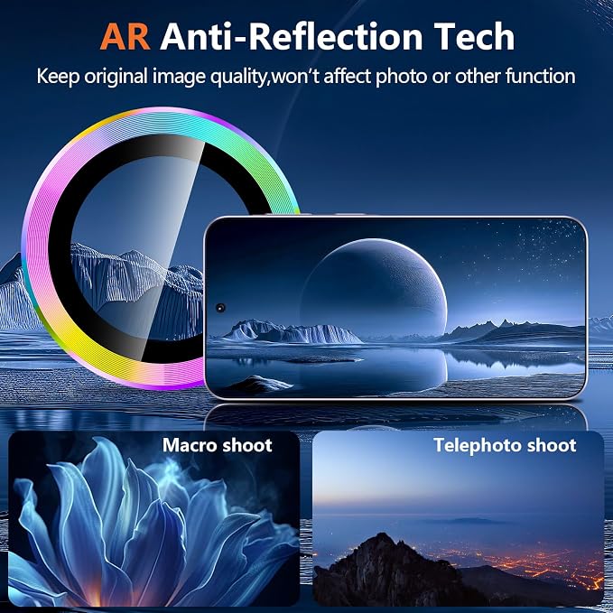 for Samsung Galaxy A37/A57 Camera Lens Protector, Individual Metal Ring Tempered Glass Lens Cover, [Strong Adsorption] Scratch Resistant Ultra-Thin HD Clear Lens Cover, 1 Set-Colorful - Image 3