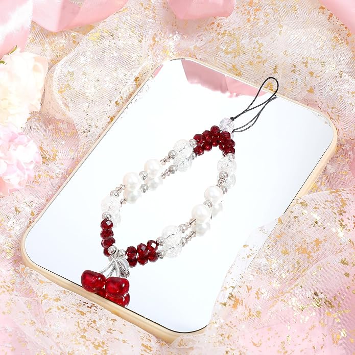 Ouligay Cherry Phone Charm Strap Cute Phones Lanyard Wrist Beaded Camera Strap Wrist Chain String for Bag Case Bags Pendants Decor Chains Small Gifts for Best Friend Sister - Image 7