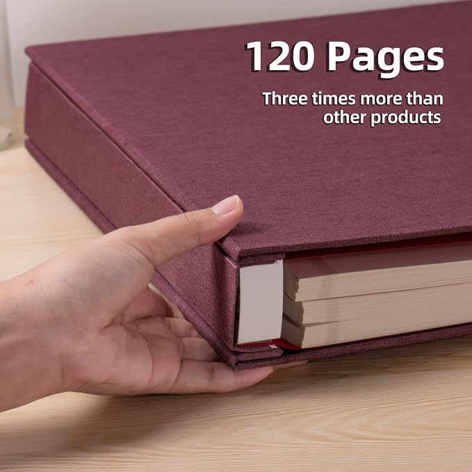 Large Photo Album Self Adhesive 4x6 5x7 3x5 8.5x11 Scrapbook Magnetic Album DIY Scrap Book Length 13 x Width 12.8 (Inches) 120 Sticky Pages Linen Cover DIY Photo Album (PurPle) - Image 4