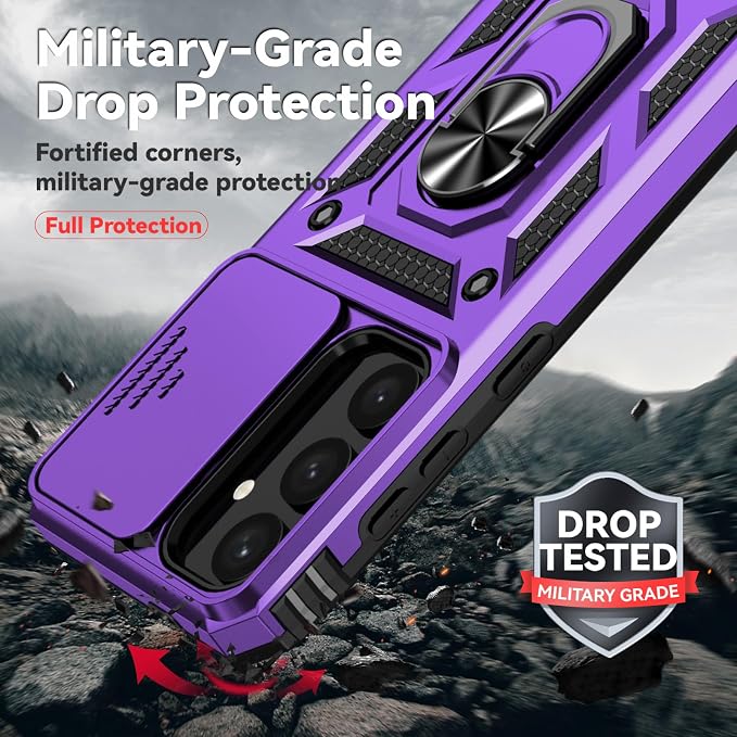 for Galaxy S24 Plus/S25 Plus Case with Screen Protector: [Military Grade 20ft. Drop Tested] Slide Camera Cover Ring Shockproof Protective Phone Case for - Samsung Galaxy S24 Plus/S25 Plus (Purple) - Image 3