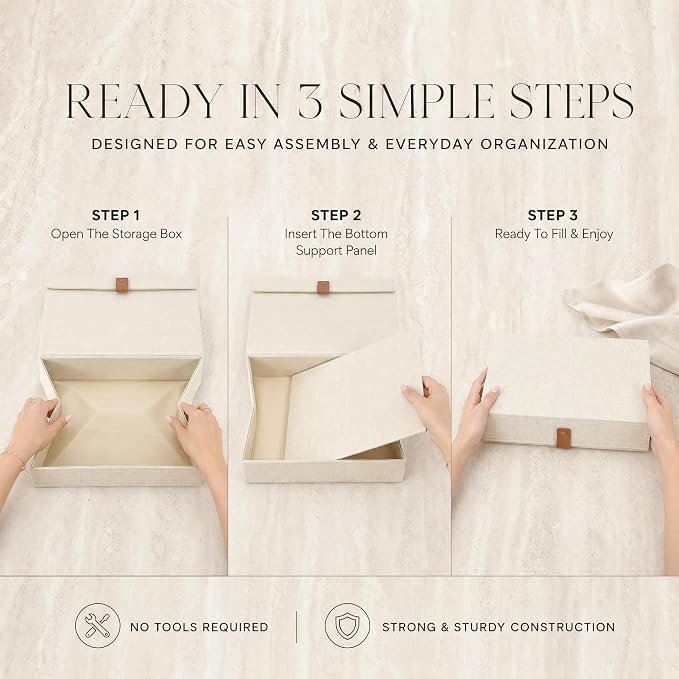 ZICOTO Decorative Photo Storage Boxes with Lids - Set of 2 Linen Organizers | Beautiful Boxes Safely Store Your Pictures, Documents, Scrapbooking Supplies, Keepsakes and Other Memories in Style - Image 4