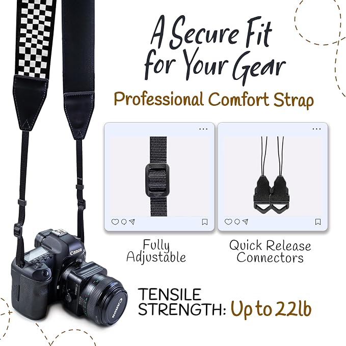 Art Tribute Camera Strap - Shoulder, Crossbody & Neck Camera Strap for Photographers, Fits All Cameras, Canon Nikon Sony Fujifilm, Padded Strap W/Quick Release, Embroidered Cotton & Leather Ends - Image 4