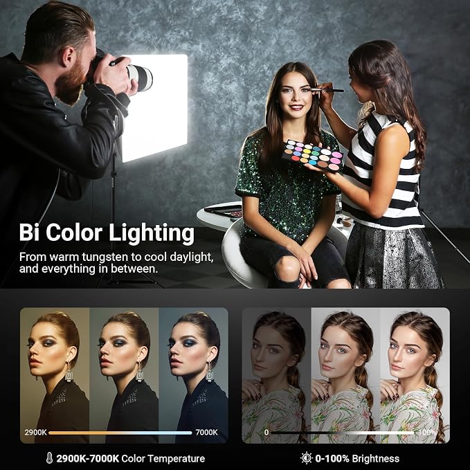 NEEWER 24"x24" 450W Equivalent Softbox Lighting Kit w Tripod Stand, NK104 | 45W Bi Color 2.4G LED Bulb, Remote, 10 Channels, 2900K-7000K 1400lx/1m CRI95, Studio Photography Recording Continuous Light - Image 5