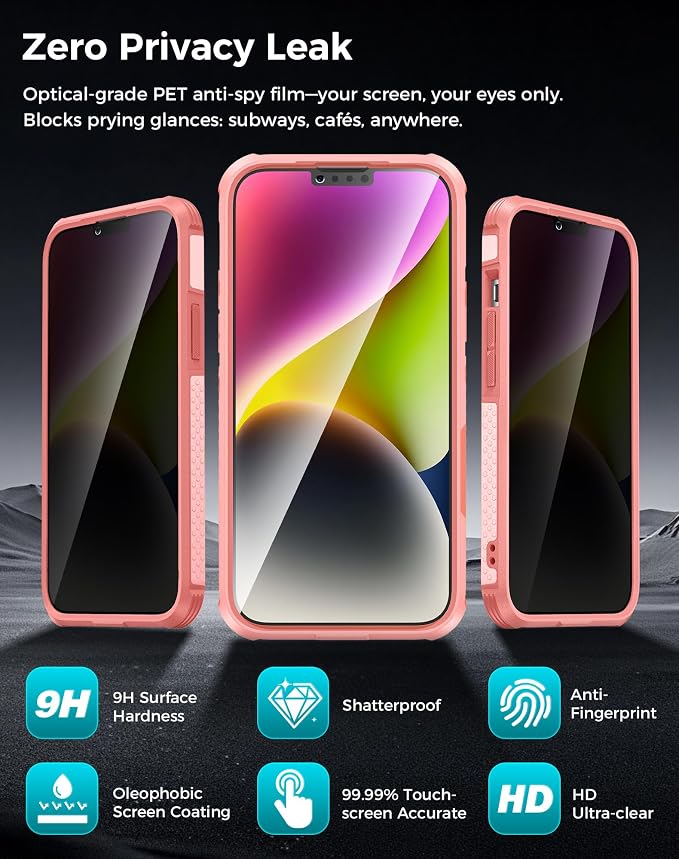 Goton 3 in 1 for iPhone 14 Case with Privacy Screen Protector Pink | Glass Camera Lens Protector,Compatible for MagSafe,Invisible Kickstand, Shockproof Phone Cover for iPhone14 - Image 5