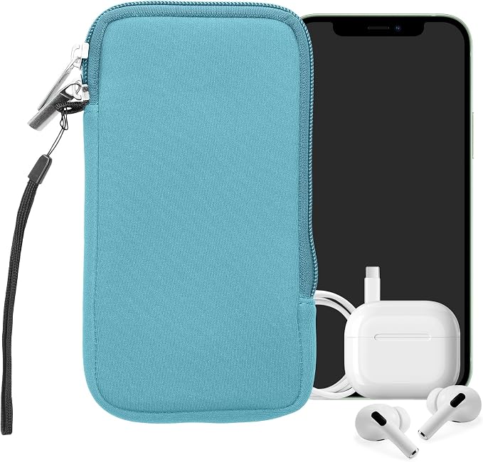 kwmobile Universal Phone Pouch Size XL - 6.7/6.8" - Neoprene Smartphone Pouch with Zip - Water-Repellent Mobile Phone Case - Sleeve in Light Blue - Image 8
