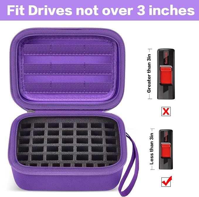 Comecase USB Flash Drive Case, Holds 44 USB Drives and 9 SD Cards | Pre-Cut Foam Fits Mixed Drive Sizes Flash Drive; EVA Shell Protects Data on the Go, Purple, Large, Case Only - Image 2