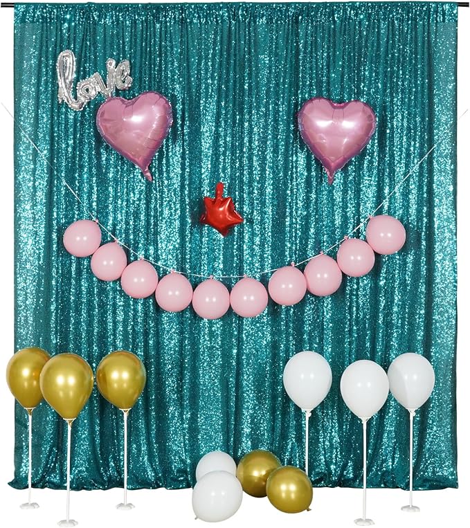Poise3EHome Teal Sequin Backdrop,8FT x 10FT Sequin Photography Backdrop Curtain for Party Decoration - Image 2