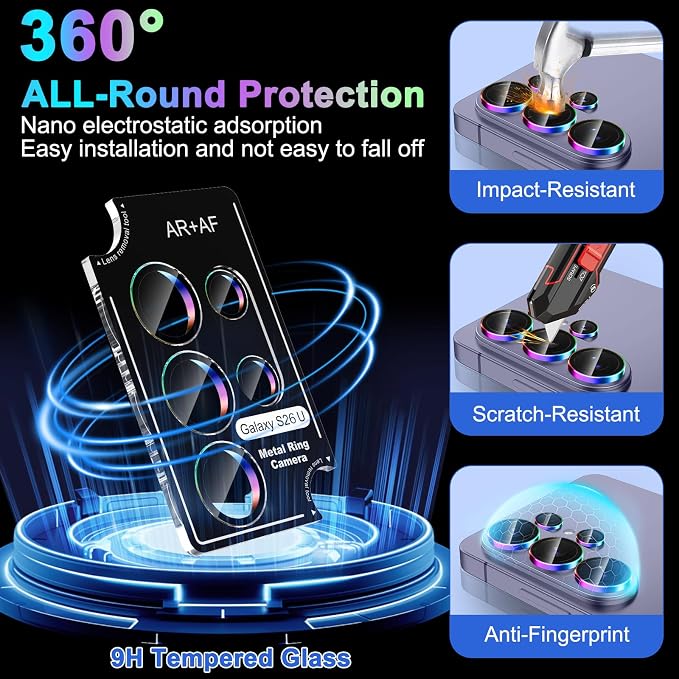 Meshine for Samsung Galaxy S26 Ultra Camera Lens Protector,Scratch Proof,Strong Adsorption,9H Hardness with Metal Ring Camera Cover,Ultra Thin Case Friendly, Accessories Lens Protector,Colorful - Image 3