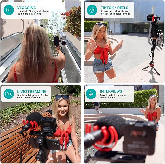 Movo iVlogger-PRO Vlogging Kit for iPhone with Mic, Light, and Tripod | Professional YouTube Starter Kit for iPhone and Android with VXR10 Mic, Rechargeable RGB Light, Two Tripods, Case, and More - Image 8