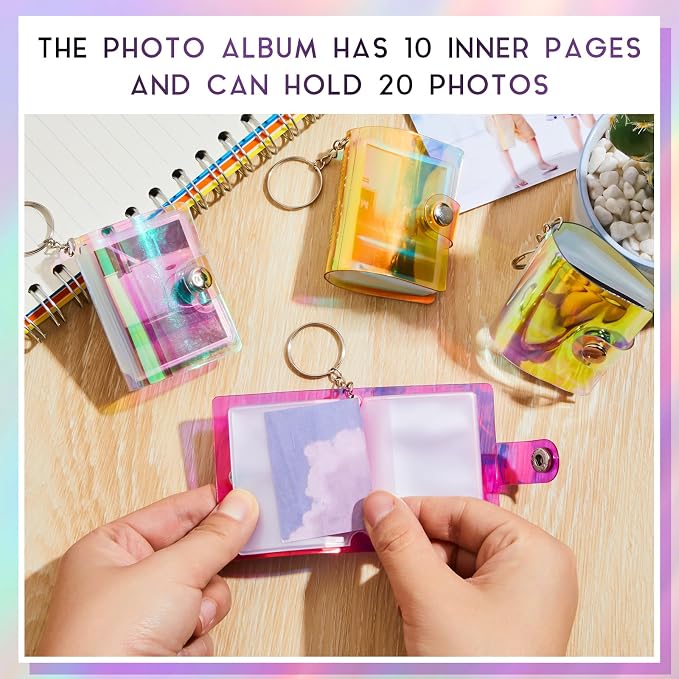 Bonuci 6 Pcs 6 Pcs Mini Photo Album Keychains, Classic | Album Keyring for Pictures, 2 Inch Pocket Size for Valentine Wedding Gifts, Small Storage with Snap Button, Portable - Image 4