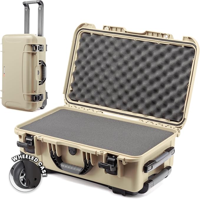 NANUK 935 Camera Hard Case with Cubed Foam, Waterproof Wheeled Carry-On | 22” x 14” x 9”, Protects Photography Equipment, Electronics, Drones & Tools, Customizable Cubed Foam, Lockable, Desert Tan by NANUK
