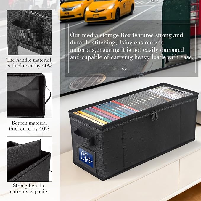 CCidea CD Storage Box with Clear Window - 4 Pack Media Organizer, Innovative Folding Design for CD Discs, CD Holder with Reinforced Handle & Label Slot, Holds 29 CDs Each, Fits Car & Home Use (4) - Image 5