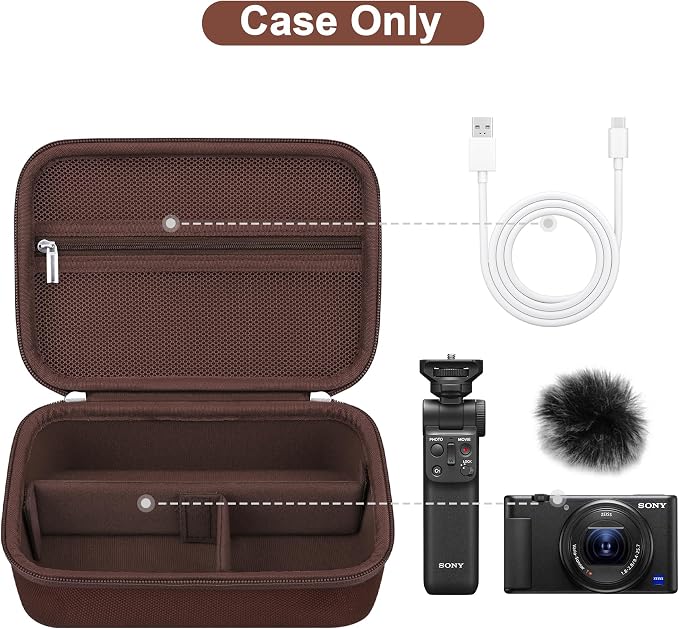 Canboc Carrying Case for Sony ZV-1F/ ZV-1/ ZV-1 II Digital Camera, Brown | Vlogger Accessory Kit Tripod Travel Storage Bag with Strap, Mesh Pocket fit Cable (Case Only) - Image 2