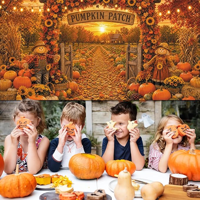 Fall Pumpkin Patch Backdrop 20x10ft Thanksgiving Autumn Harvest Scarecrow Sunflower Photography Background Fall Pumpkin Leaves Theme Baby Shower Party Decorations Photo Booth Props Vinyl - Image 4