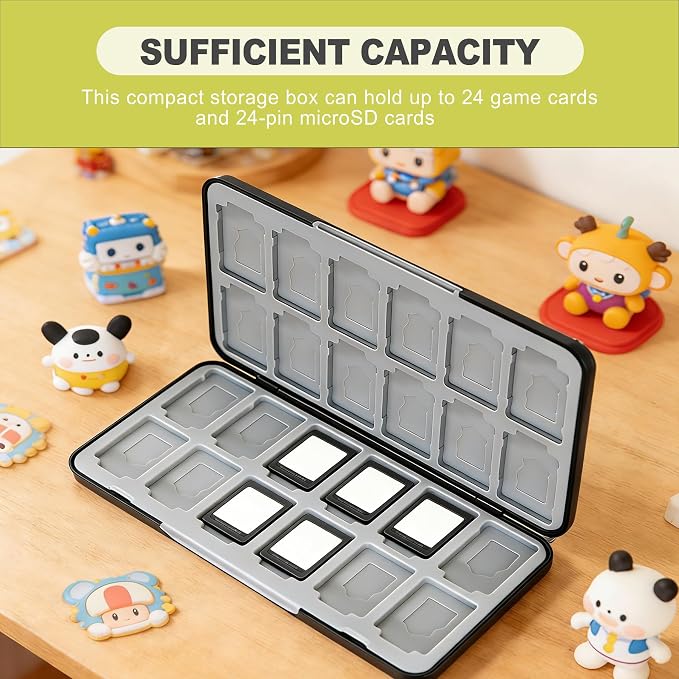 24 Slots Game Card Case Compatible with Nintendo Switch OLED Lite Portable Cartridge Storage Box Hard Shell Protective Holder with Micro SD Memory Slots Black - Image 3