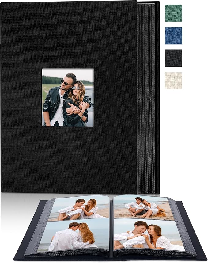 4x6 Slip In Photo Album Holds 200 Pockets Cloth Cover Black | DIY cover window, Acid free pages, PVC free pockets, Family Travel Wedding, Gift ready by Remowith