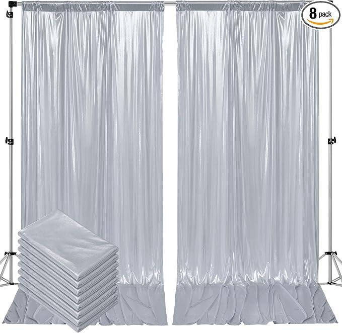 Outpain Thick 40 ft x 10 ft Silver Sequin Backdrop Curtain for Parties, Wrinkle Free Glitter Photo Backdrop Drapes 8 Panels 5x10ft Silver Back Drop Cloth for Wedding Christmas Photography Background by Outpain