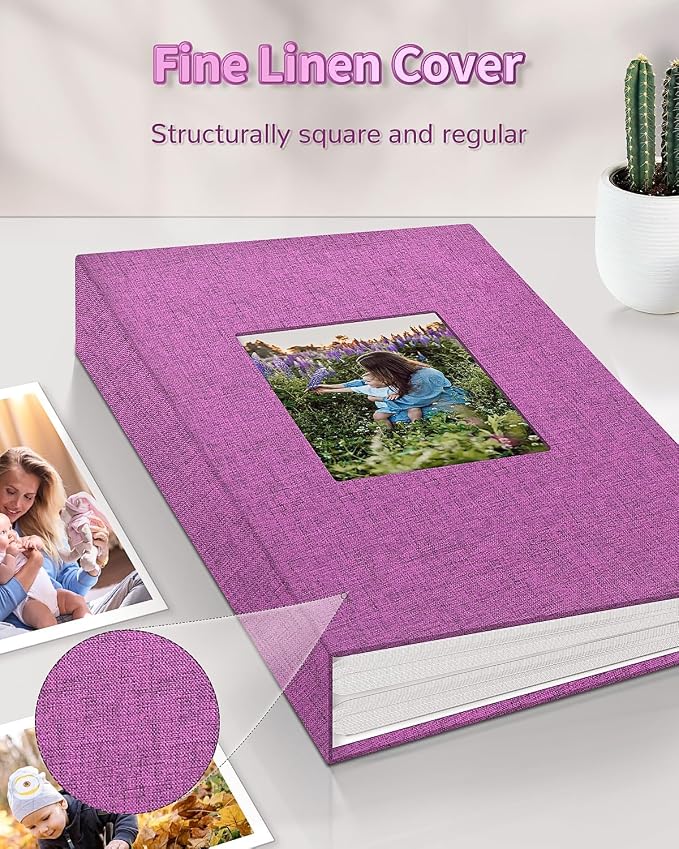 Artfeel Photo Album 4x6 with 100 Pockets,Slip-in Picture Albums,Linen Cover Memory Book with Front Window,White Page Vertical Photo Book for Wedding,Family,Anniversare,Baby,Vacation - Image 8
