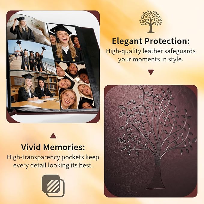 Leather Photo Album 4x6 Pockets, Picture Album for Family Christmas Gift | Large Capacity PU Leather Cover 600 Pockets Black Inner Page Slip In Holds Horizontal & Vertical Photos - Image 4