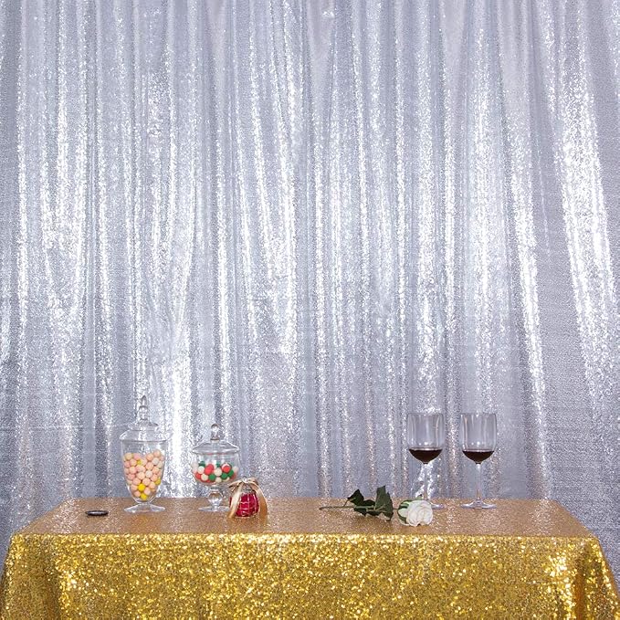 SquarePie 4x8ft Silver Sequin Backdrop, High Density Non-Transparent Glitter Curtain for Photography, Birthday, Wedding Party Decorations, Thick Solid Background with 4" Rod Pocket, 1 Panel - Image 9