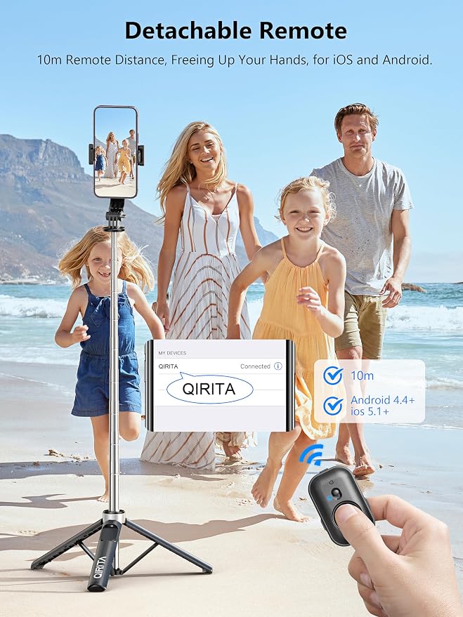 Selfie Stick & Phone Tripod, All in 1 Selfie Stick with Remote, Phone Travel Tripod Stand for Video Recording, Live Streaming, Photograph, Group Photo, Vlog Compatible with All Cellphones - Image 4