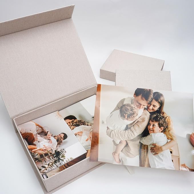 Vienrose Linen Photo Storage Box, 8"x10", Postcard Keeper, Beige | 1Pc Sturdy Linen Cover Box for Photos, Postcards & Decorative Paper Storage, Perfect for Home, Office, Craft Room, and Travel - Image 4