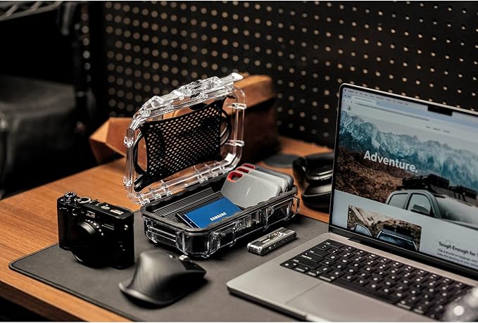 Evergreen Dry Box Tech Organizer – For Camera, Cables, Hard Drives, Memory Cards, Keys, Compatible with GoPro, Airtags (Medium, Rubber Boot, Clear) - Image 7