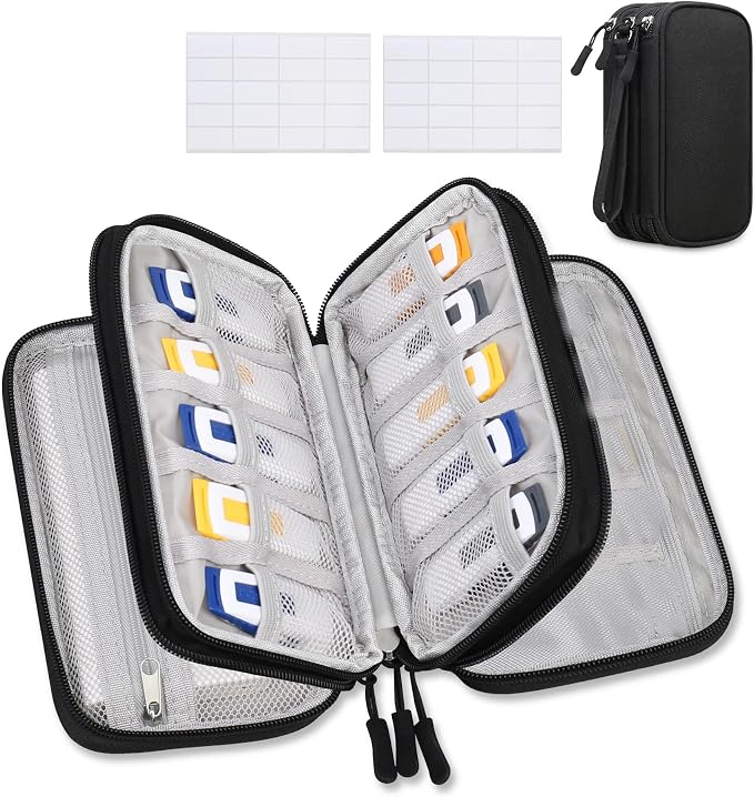Lacdo USB Flash Drive Case with Labels, USB Case Organizer Thumb Drive Holder Portable Storage Bag Large Capacity for 20 SanDisk/Samsung Flash Drives Jump Drive Memory Stick, SD Card, Cable, Black by Lacdo