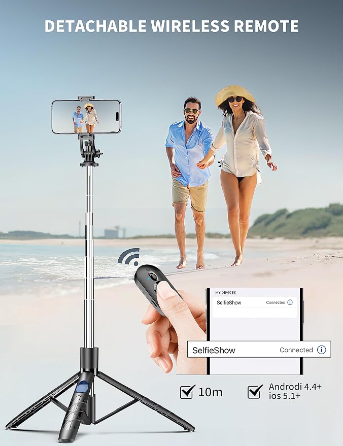 71" Phone Tripod & Selfie Stick, All in One Extendable Cell Phone Tripod with Wireless Remote, Tripods Stand for iPhone & Travel Selfie Stick 360° Rotation Compatible with iPhone Android, Camera - Image 6