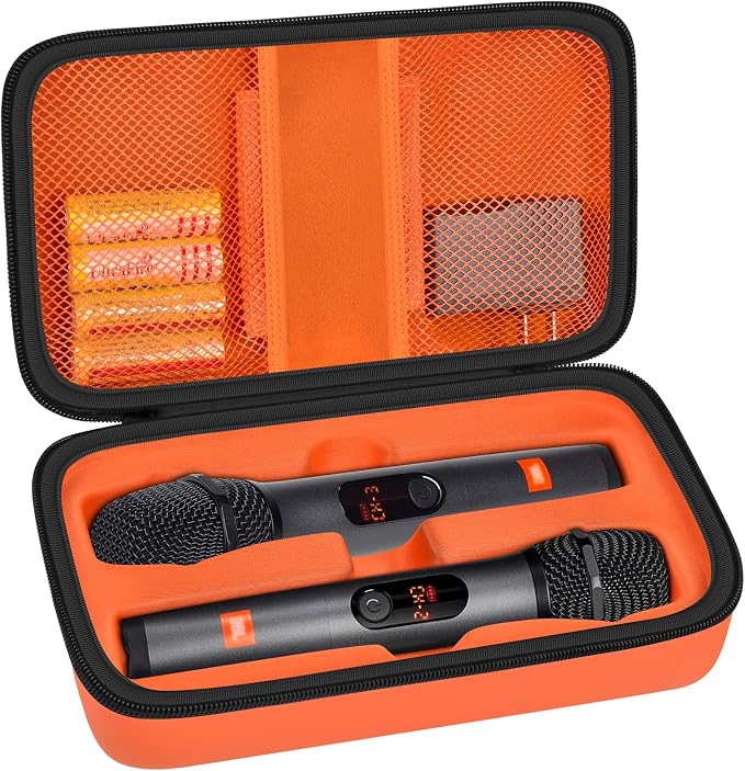 Wireless Microphone Case Compatible with JBL Wireless Two Microphone System, Handheld Dual Mic Travel Bag for Singing or Karaoke for Receivers, Adapters, AA Batteries by Againmore