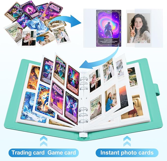 PU Leather Refillable Photo Album A5 Photocard Binder, 200 Pockets, Compatible with Fujifilm Instax Mini 12 11 9 40 99 90 8 7 Evo LiPlay, Polaroid Snap PIC-300 Z2300 Instant Cameras (Green) - Image 2
