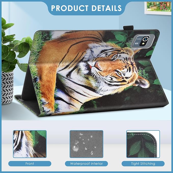 DETUOSI Universal 10.1 inch Tablet Case,Scratch Resistant | For ECOPAD ‎TH-KK12C,URAO X109,Aiprotablet C20e,Folio Leather Protective Cover,2-Angle Viewing Stand,3 Card Slots,Tiger - Image 7