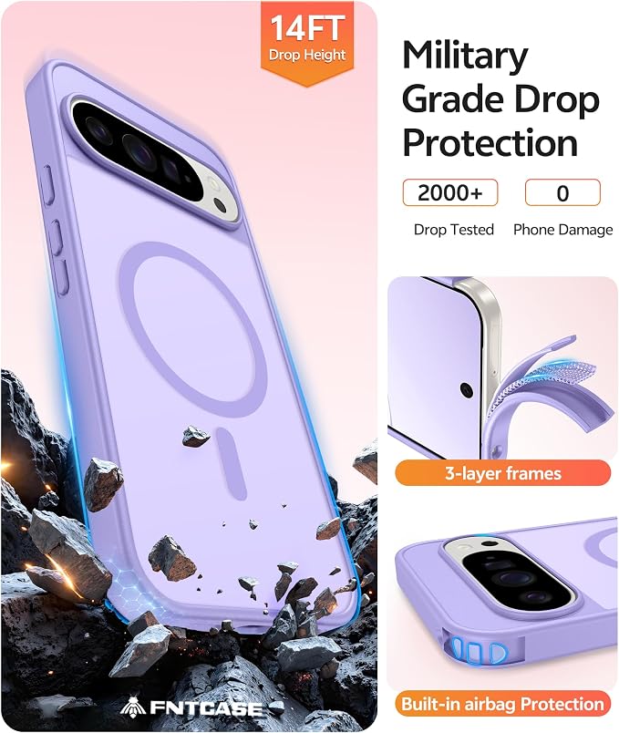 FNTCASE for Google Pixel 10 / Pixel 10 Pro Case, Compatible with Magsafe | Screen Protector, Translucent Matte, 14FT Military Grade Drop Protection, Shockproof Protective Phone Cover, Light Purple - Image 5