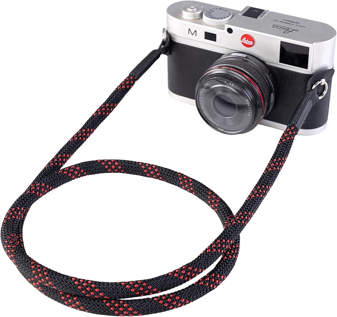 Camera Strap Vintage 100cm Nylon Climbing Rope Camera Neck Shoulder Strap for Micro Single and DSLR Camera (Black/Red) by Eorefo