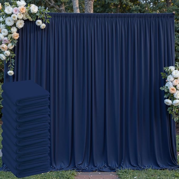 50 ft x 10 ft Wrinkle Free Navy Blue Backdrop Curtain for Parties,Polyester Photo Backdrop Drapes, Thick Background 10 Panels 5ft x 10ft for Baby Shower Wedding Birthday Party Backdrop Stand by Outpain