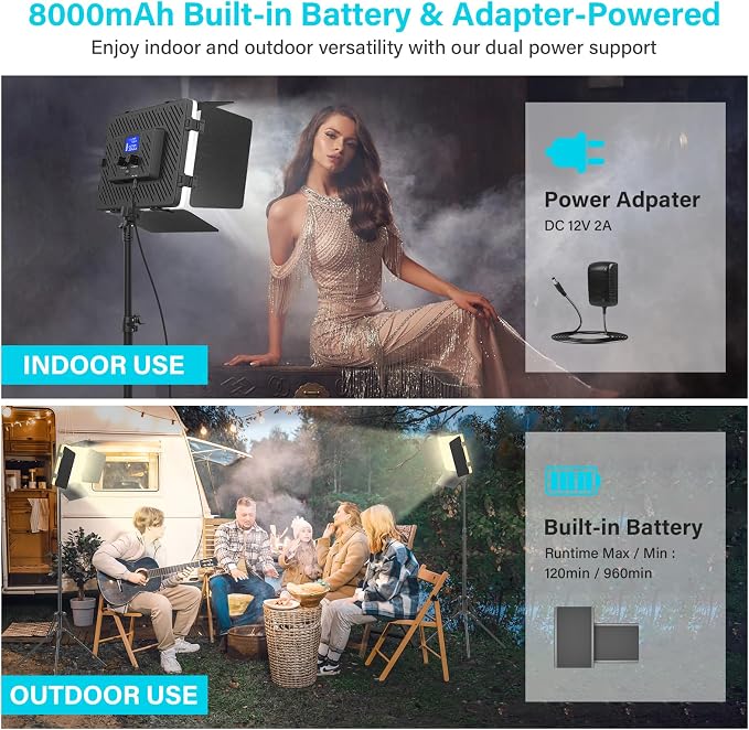 2 Pack Led Video Light Panel Lighting Kit with Barn Doors, 8000mAh - Image 4