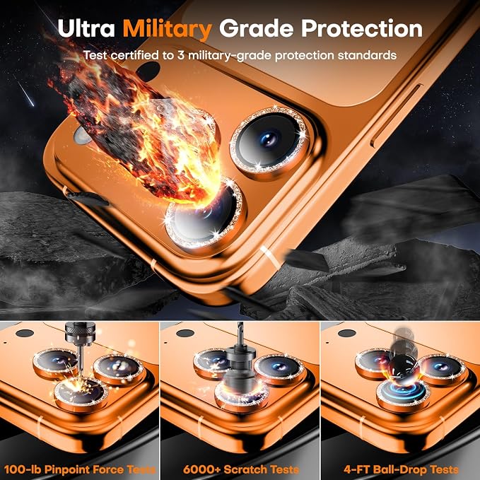 Camera Lens Protector for iPhone 17 Pro Max/17 Pro- Glitter Orange | 9H Tempered Glass, Metal Individual Camera Cover, Accessories, Anti-drop, Case Friendly, HD Clear, Anti-Scratch - Image 5